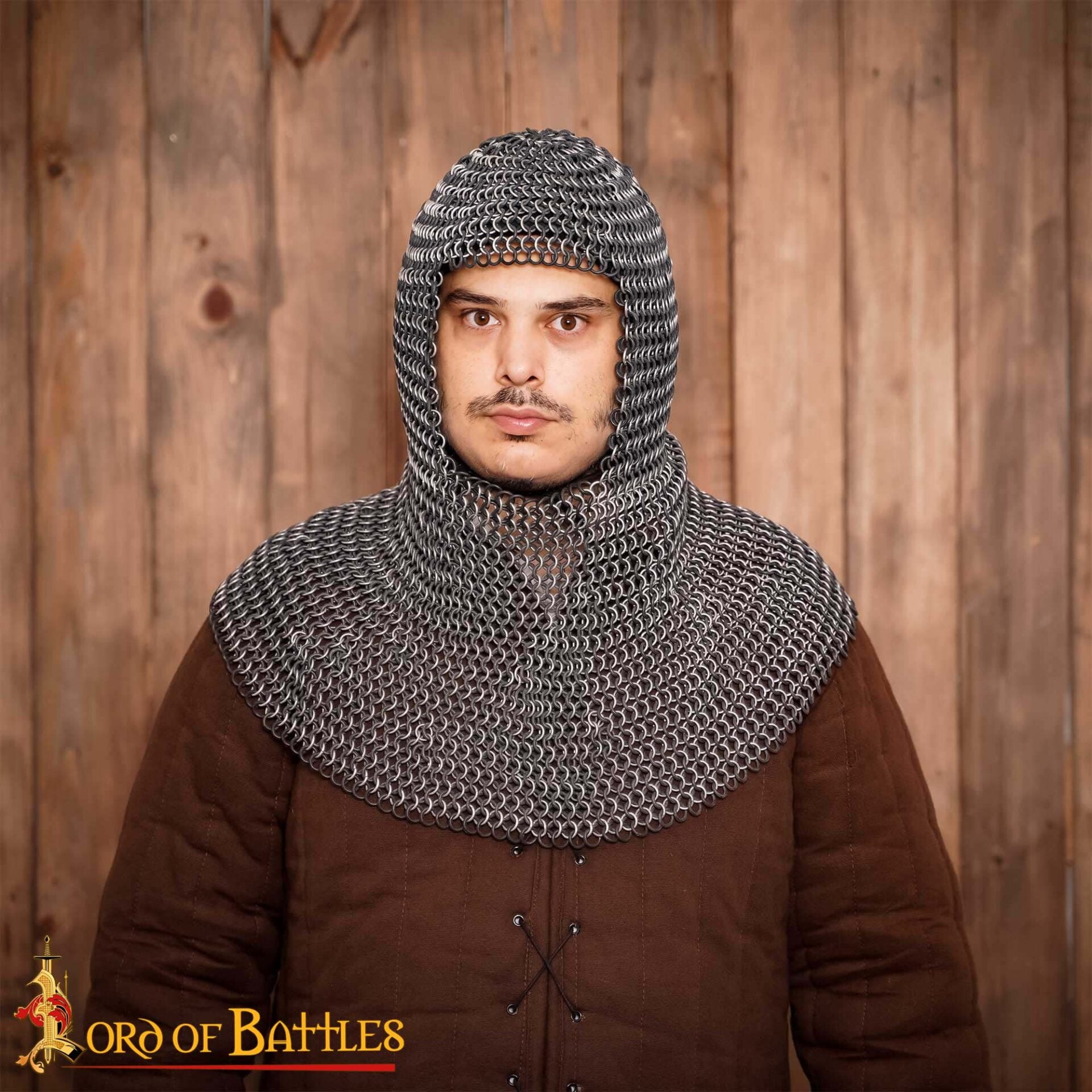 Cofia Medieval de Cota de Malla - 10mm Butted Round Aluminium & Black Rubber Rings 14 Gauge Lightweight Armor - Ideal For Larp & Film Costumes - Imagen 1
