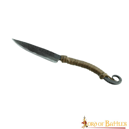 Cuchillo Forjado a Mano con Mango de Cuero y Punta de Marquetería - Imagen 8