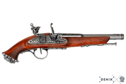 Imagen de réplica de una pistola pirata de chispa del S. XVIII.  no funcional parte de nuestra colección en Espadas y más, sitio oficial.
