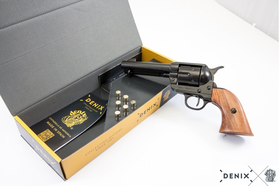 Revólver CAL.45 Peacemaker 4,75", com 6 balas, 1-1186N, réplica não funcional