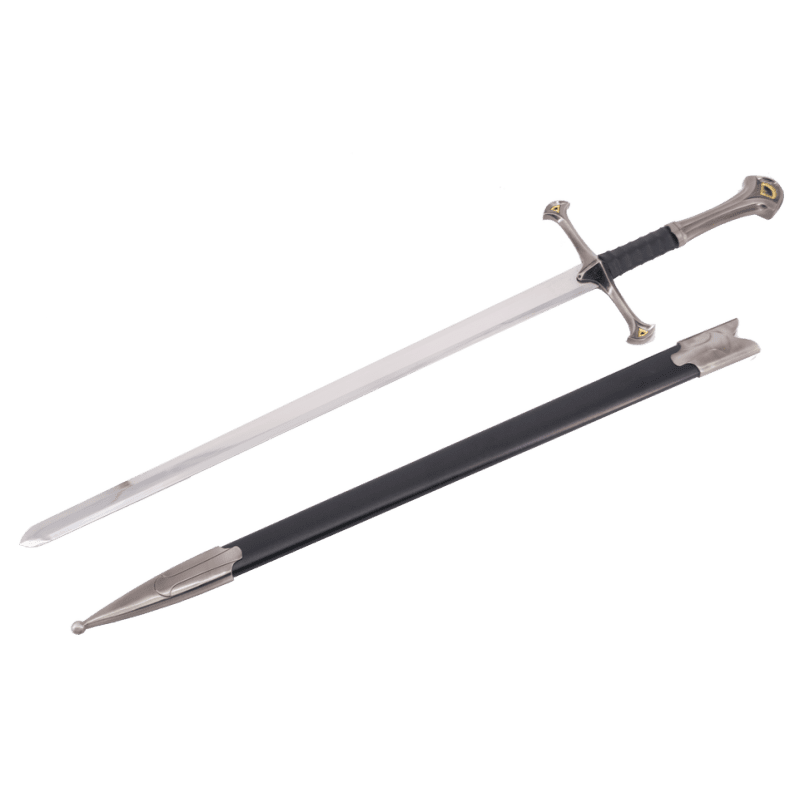 Espada Anduril de Aragorn de El Señor de los Anillos con detalles en el pomo. Vendida por Espadas y más