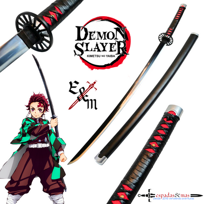 Katana de Tanjiro Kamado de Kimetsu No Yaiba (Demon Slayer) como la del anime. Tsuka negra y roja. Vendida por Espadas y más