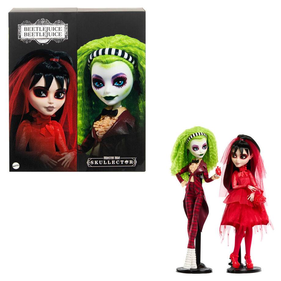 Imagen de Set 2 Muñecas Beetlejuice Bitelchus Monster High Skullector parte de nuestra colección en Espadas y más, sitio oficial.