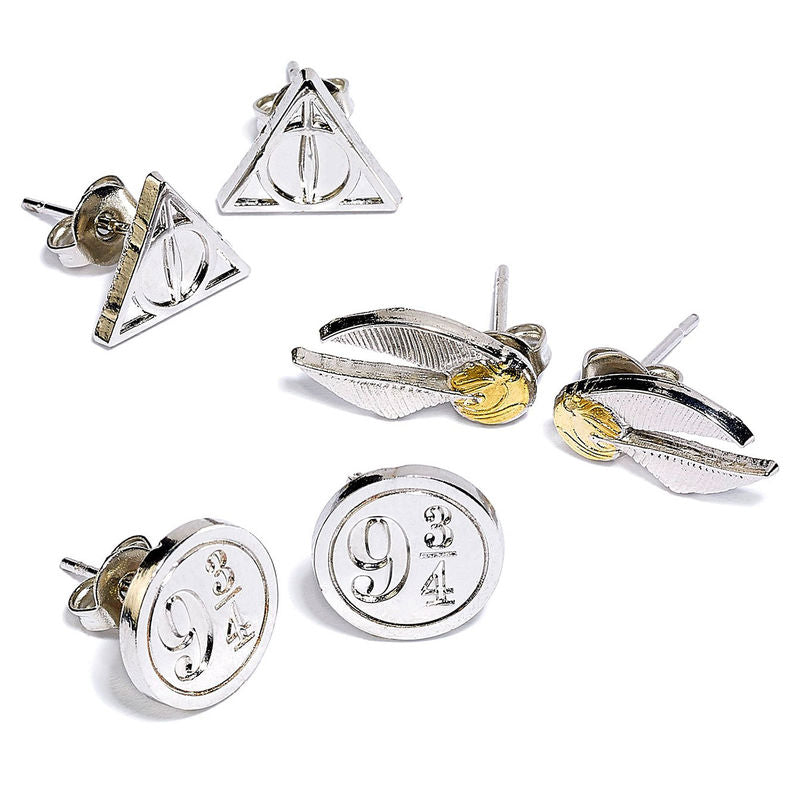 Imagen 4 - Set Pendientes Deathly Hallows Golden Snitch Platform Harry Potter
