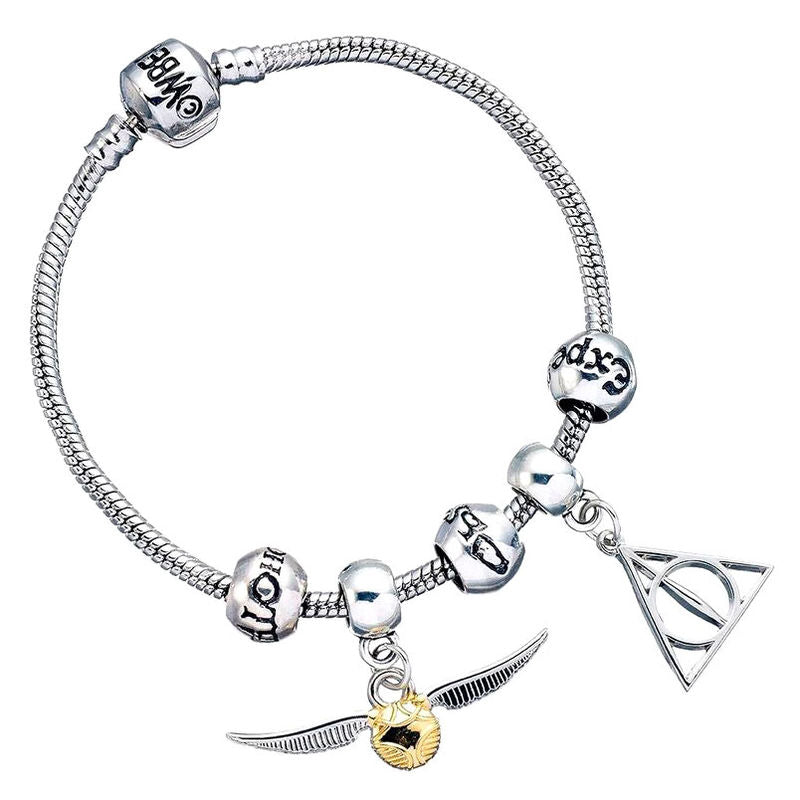 Imagen 2 - Pulsera Plateada Charms Deathly Hallows Snitch 3 Spellbeads Harry Potter
