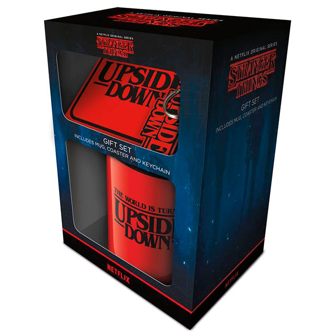 Imagen 1 de Pack Regalo Taza + Llavero + Posavasos The World Is Turning Upside Down Stranger Things