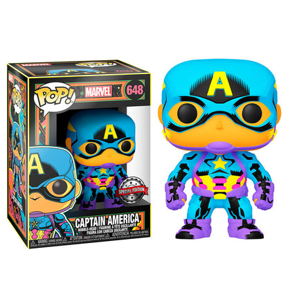 Imagen de Figura Pop Marvel Captain America Black Light Exclusive parte de nuestra colección en Espadas y más, sitio oficial.