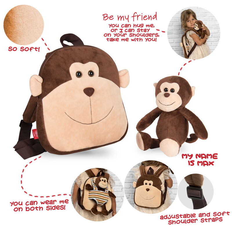 Imagen 3 de Mochila Reversible + Peluche Mono Max 25Cm