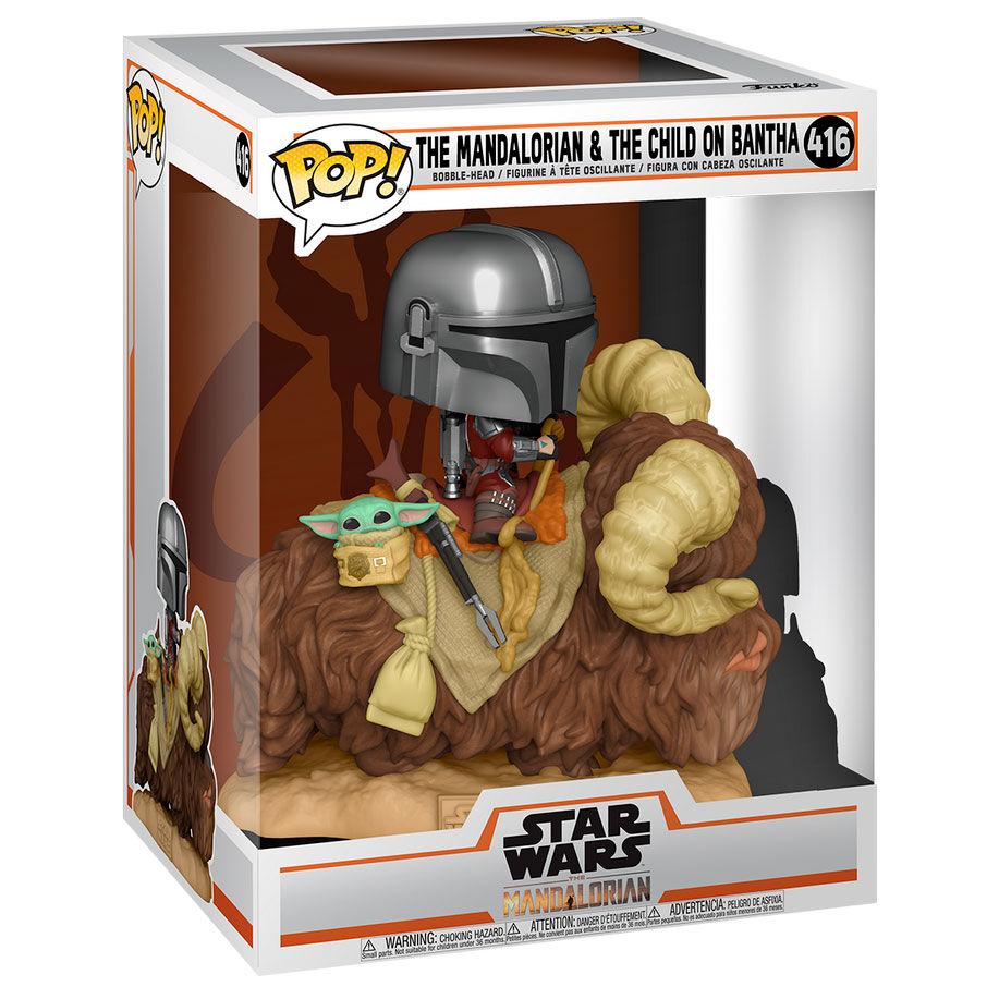 Imagen 3 de Figura Pop Star Wars The Mandalorian Mando On Bantha With Child In Bag