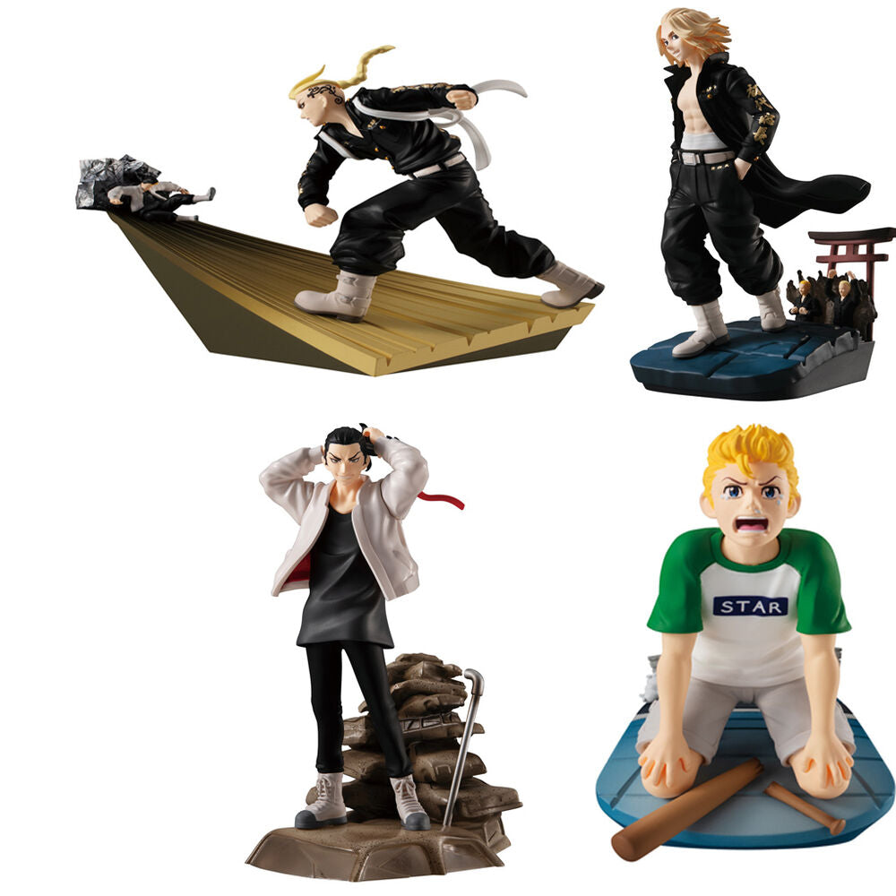 Imagen 2 de Expositor 4 Figuras Petitrama Tokyo Revengers Series Toman Heroic Scenes 8Cm