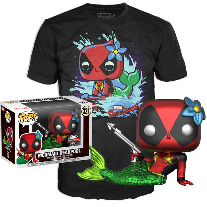 Imagen 1 - Set Figura Pop & Tee Marvel Deadpool Mermaid Exclusive