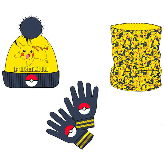 Imagen 1 de Set Gorro Braga Cuello Y Guantes Pikachu Pokemon