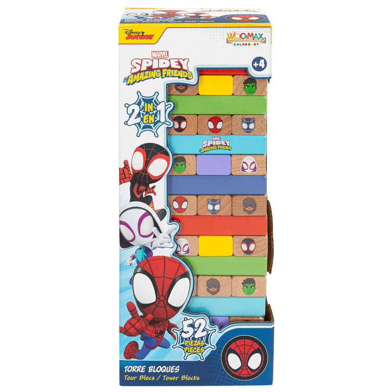 Imagen 1 - Juego Torre Bloques + Domino Madera Spidey Marvel