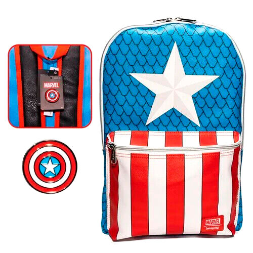 Imagen 1 de Mochila + Pin Capitan America Marvel Loungefly 45Cm