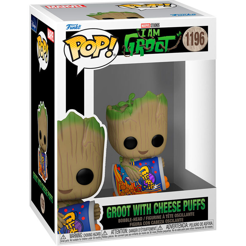 Imagen de Figura Pop Marvel I Am Groot - Groot With Cheese Puffs parte de nuestra colección en Espadas y más, sitio oficial.