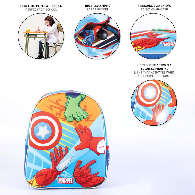 Imagen 4 - Mochila 3D Luces Los Vengadores Avengers Marvel 31Cm