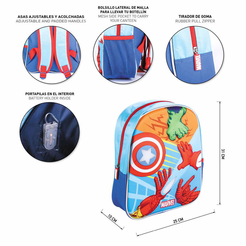 Imagen 5 - Mochila 3D Luces Los Vengadores Avengers Marvel 31Cm