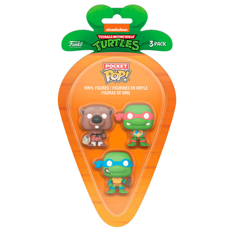 Imagen 1 de Blister 3 Figuras Carrot Pocket Pop Tortugas Ninja Splinter Leonardo Raphael