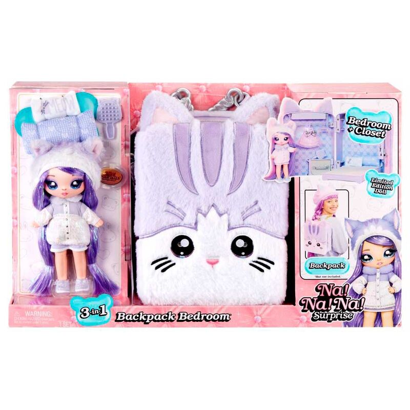 Imagen 1 de Mini Mochila Playset + Muñeca Gatita Lila Na! Na! Na! Surprise