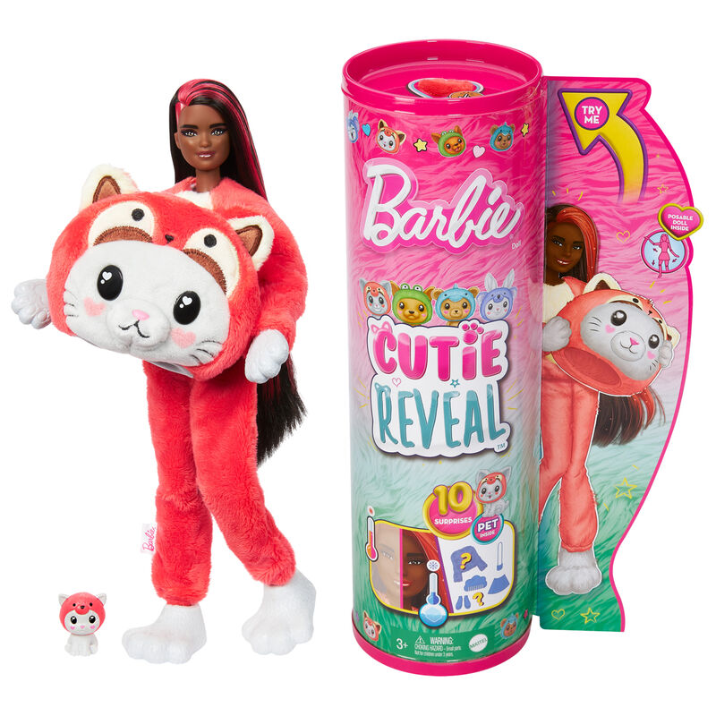 Imagen 1 - Muñeca Chelsea Cutie Reveal Serie Disfraces Gatito Panda Rojo Barbie