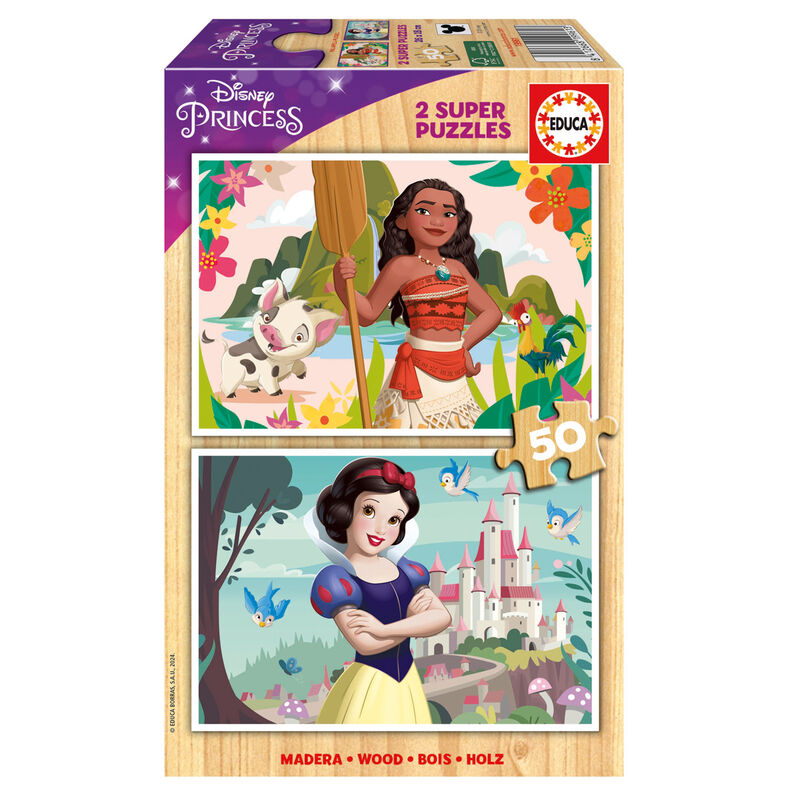 Imagen 1 de Puzzle Vaiana + Blancanieves Princesas Disney Madera 2X50pzs