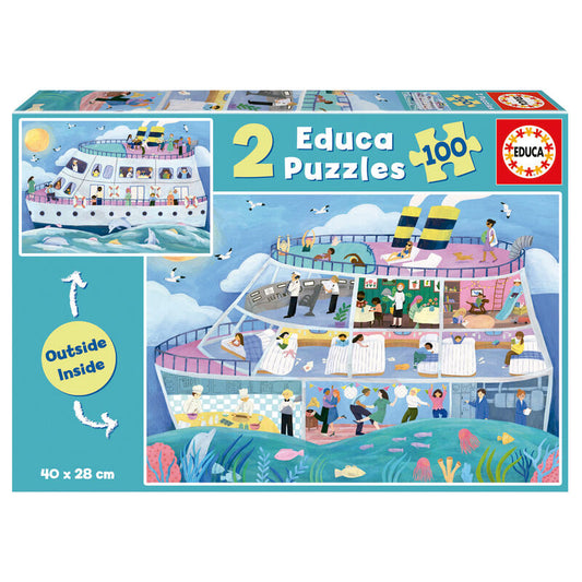 Imagen 1 de Puzzle Outside Inside Barco 2X100pzs