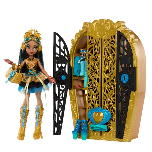 Imagen de Muñeca Cleo De Nile + Armario Monster High Skulltime Secrets parte de nuestra colección en Espadas y más, sitio oficial.