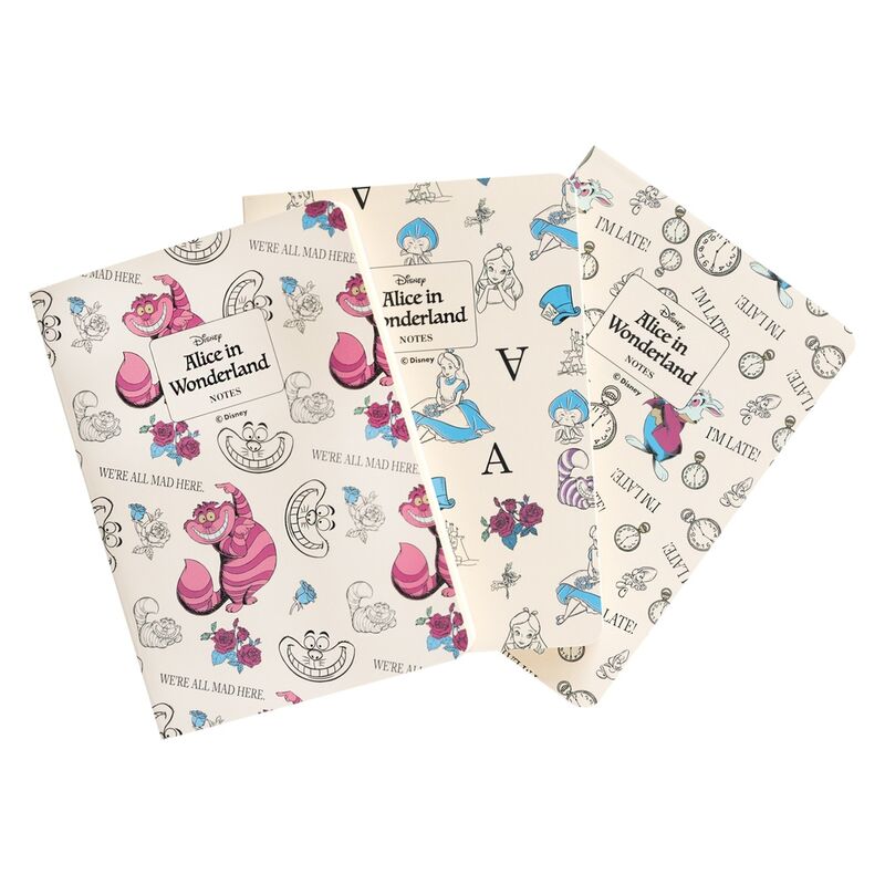 Imagen de Set 3 Cuadernos A6 Alicia En El Pais De Las Maravillas Disney parte de nuestra colección en Espadas y más, sitio oficial.