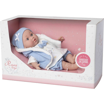 Imagen de Muñeca Bebe Lara Lloron Chaleco Azul parte de nuestra colección en Espadas y más, sitio oficial.