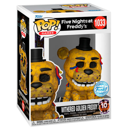 Imagen de Figura Pop Five Night At Freddys Withered Golden Freddy Exclusive parte de nuestra colección en Espadas y más, sitio oficial.