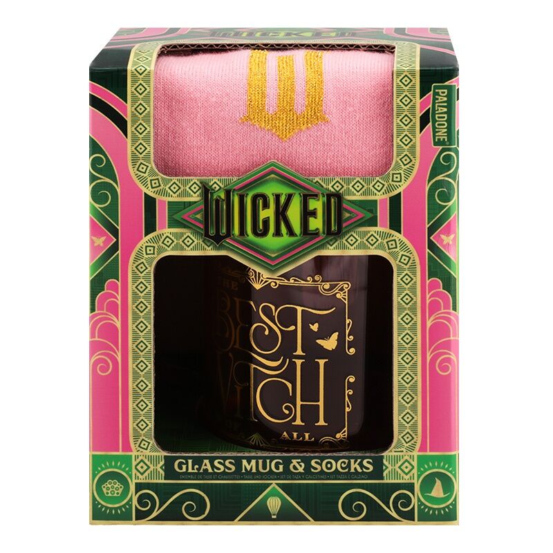 Imagen de Set Taza De Cristal + Calcetines Glinda Wicked parte de nuestra colección en Espadas y más, sitio oficial.