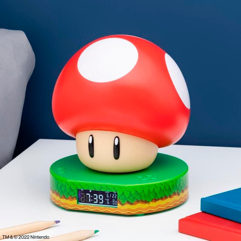 Imagen de Reloj Despertador Mushroom Super Mario Bros parte de nuestra colección en Espadas y más, sitio oficial.