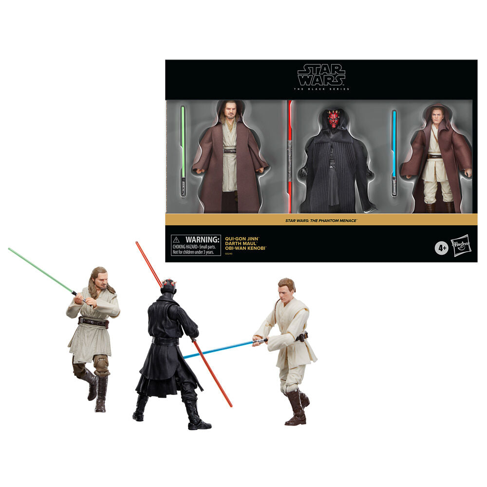 Imagen de Blister 3 Figuras Qui-go Jinn Darth Maul Obi-wan Kenobi La Amenaza Fantasma Star Wars 15Cm parte de nuestra colección en Espadas y más, sitio oficial.