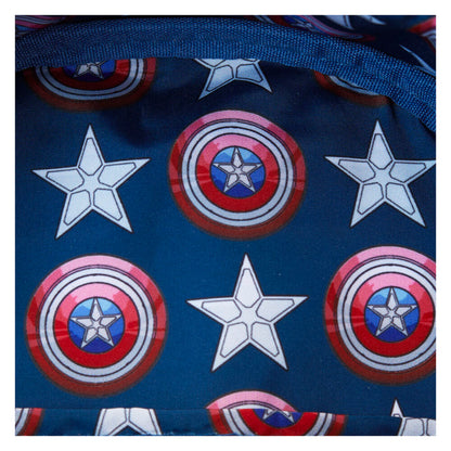 Imagen de Mochila Brave New World Capitan America Marvel Loungefly parte de nuestra colección en Espadas y más, sitio oficial.