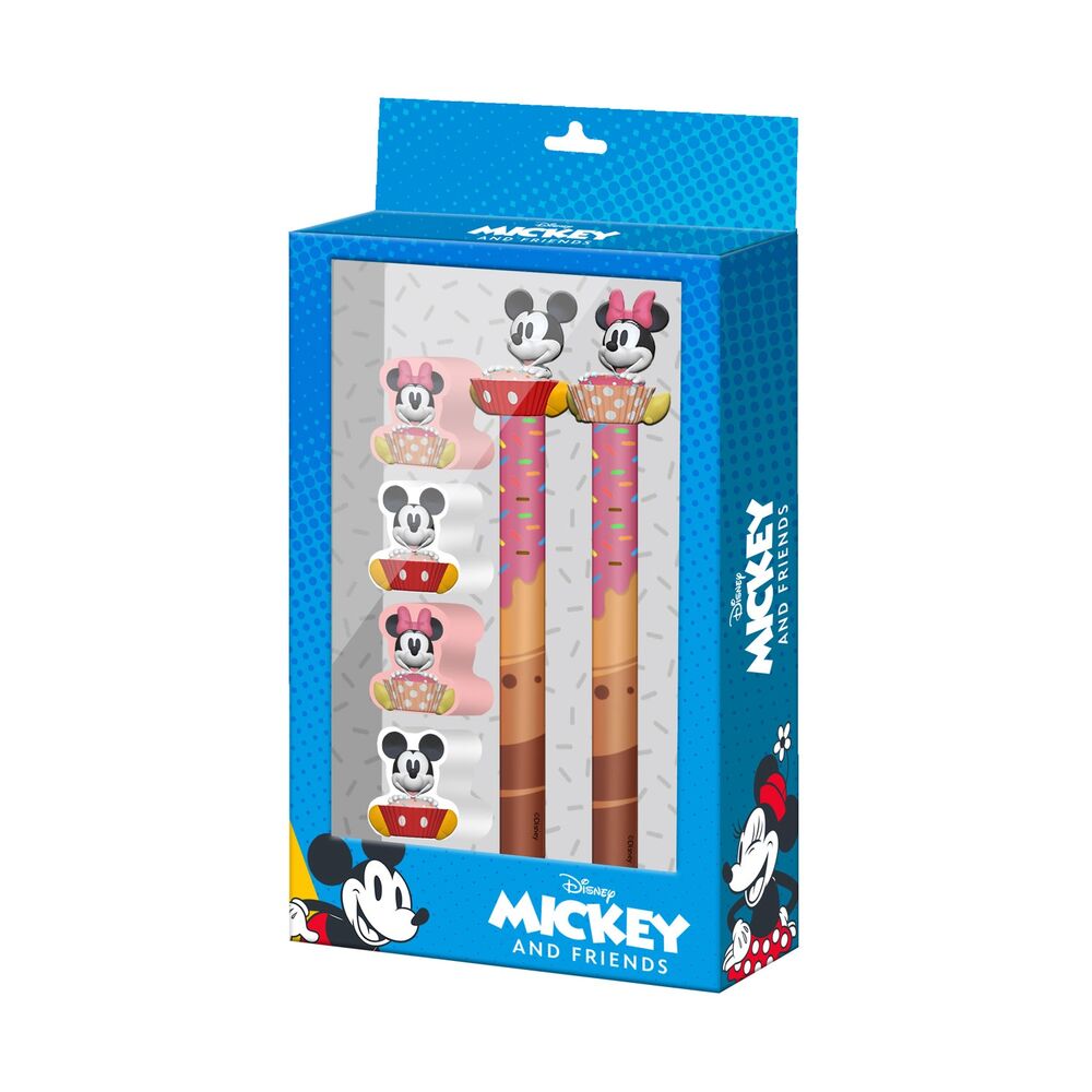 Imagen 1 - Blister Boligrafo + Lapiz + 4 Gomas Mickey &#38; Minnie Disney