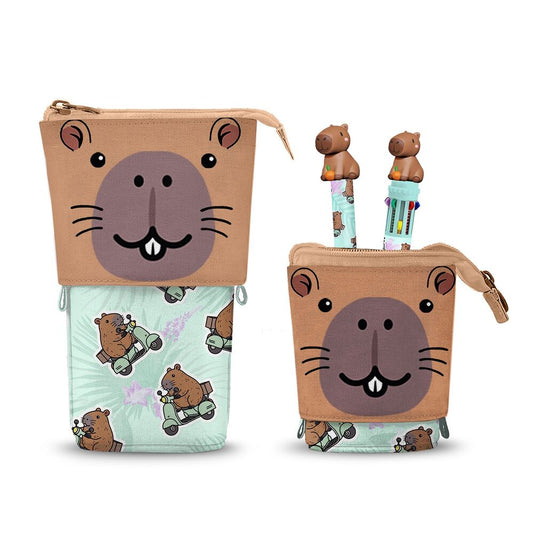 Imagen 1 - Portatodo Capibara + Boligrafo 10 Colores + Boligrafo Borrable Oh My Pop!