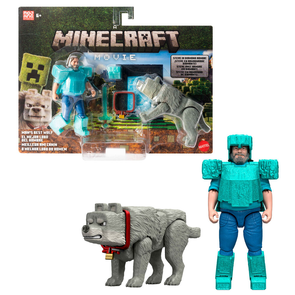 Imagen 1 - Set 2 Figuras Steve & Wolf Minecraft La Pelicula