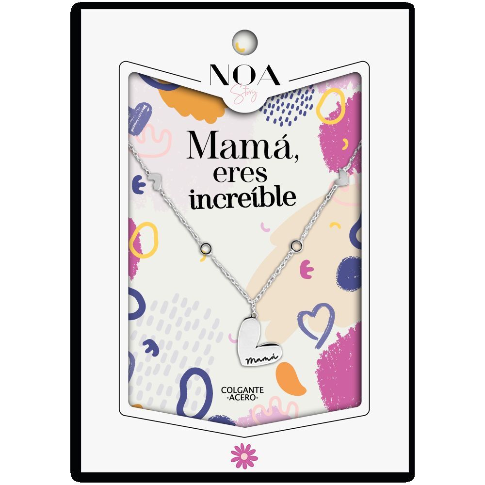 Imagen 1 - Colgante Corazon Mama Acero Plateado - Mama Eres Increible