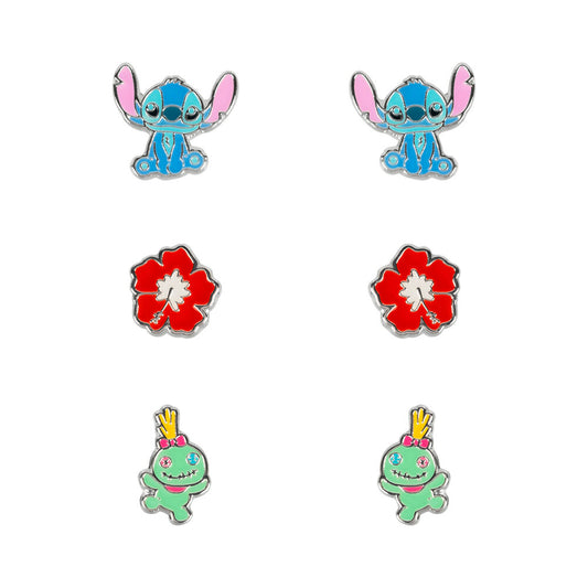 Imagen 1 - Set 3 Pares De Pendientes Stitch Disney Plata