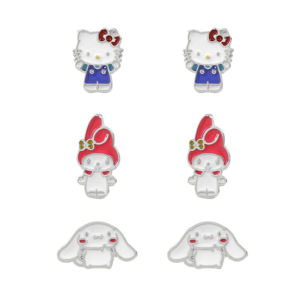 Imagen 1 - Set 3 Pares De Pendientes Hello Kitty And Friends Plata