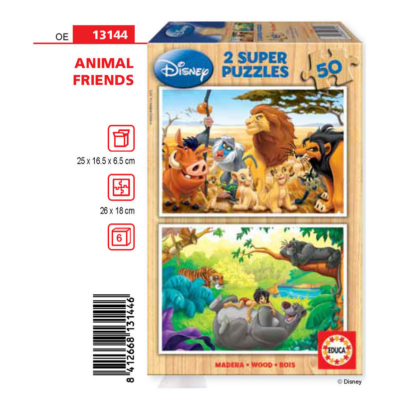 Imagen 1 de Puzzle El Rey Leon + El Libro De La Selva Animal Friends Disney Madera 2X50pzs