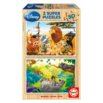 Imagen 2 de Puzzle El Rey Leon + El Libro De La Selva Animal Friends Disney Madera 2X50pzs