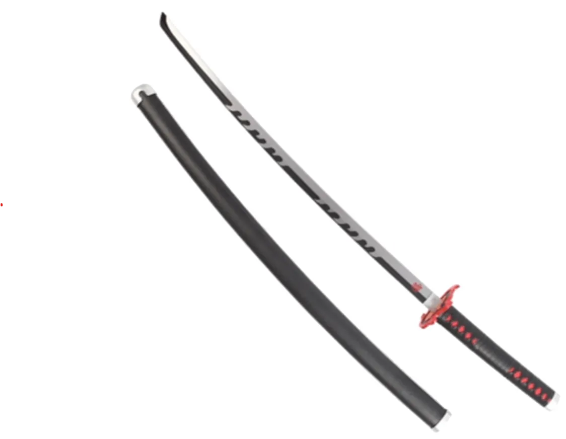 Katana de Tanjiro Kamado de Kimetsu No Yaiba (Demon Slayer) como la del anime desenvainada. Detalles en la hoja. Vendida por Espadas y más