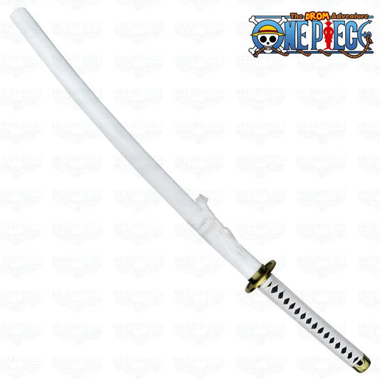 Katana Wado Ichimonji de Zoro de One Piece de Gama Top blanca con Tsuka dorada. La Tsuba también es blanca. Vendida por Espadas Y más