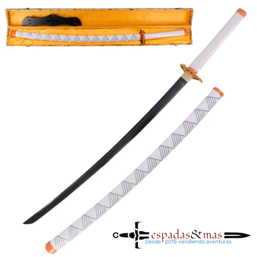 Katana de Rengoku Kyojuro de Demon Slayer (Kimetsu no Yaiba) como la del anime con caja. Vendida por Espadas y más