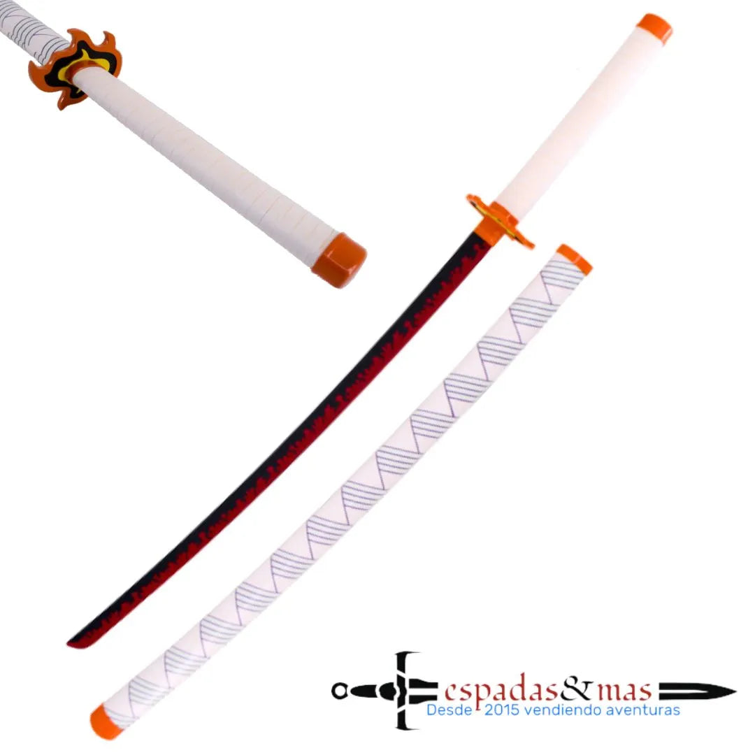 Katana de Rengoku Kyojuro de Demon Slayer (Kimetsu no Yaiba) con detalles como la que aparece en el anime. Vendida por Espadas y más