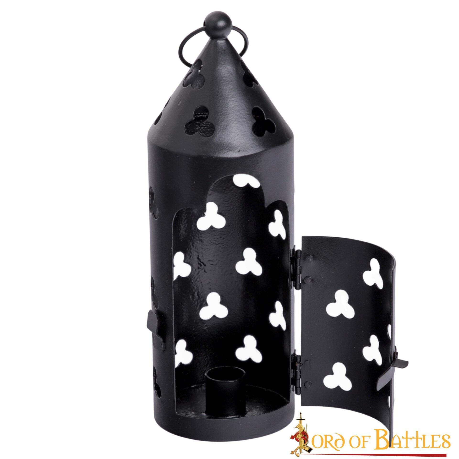 Farol Medieval de Hierro para Velas con Recortes de Trébol y Asa Anular - Imagen 11