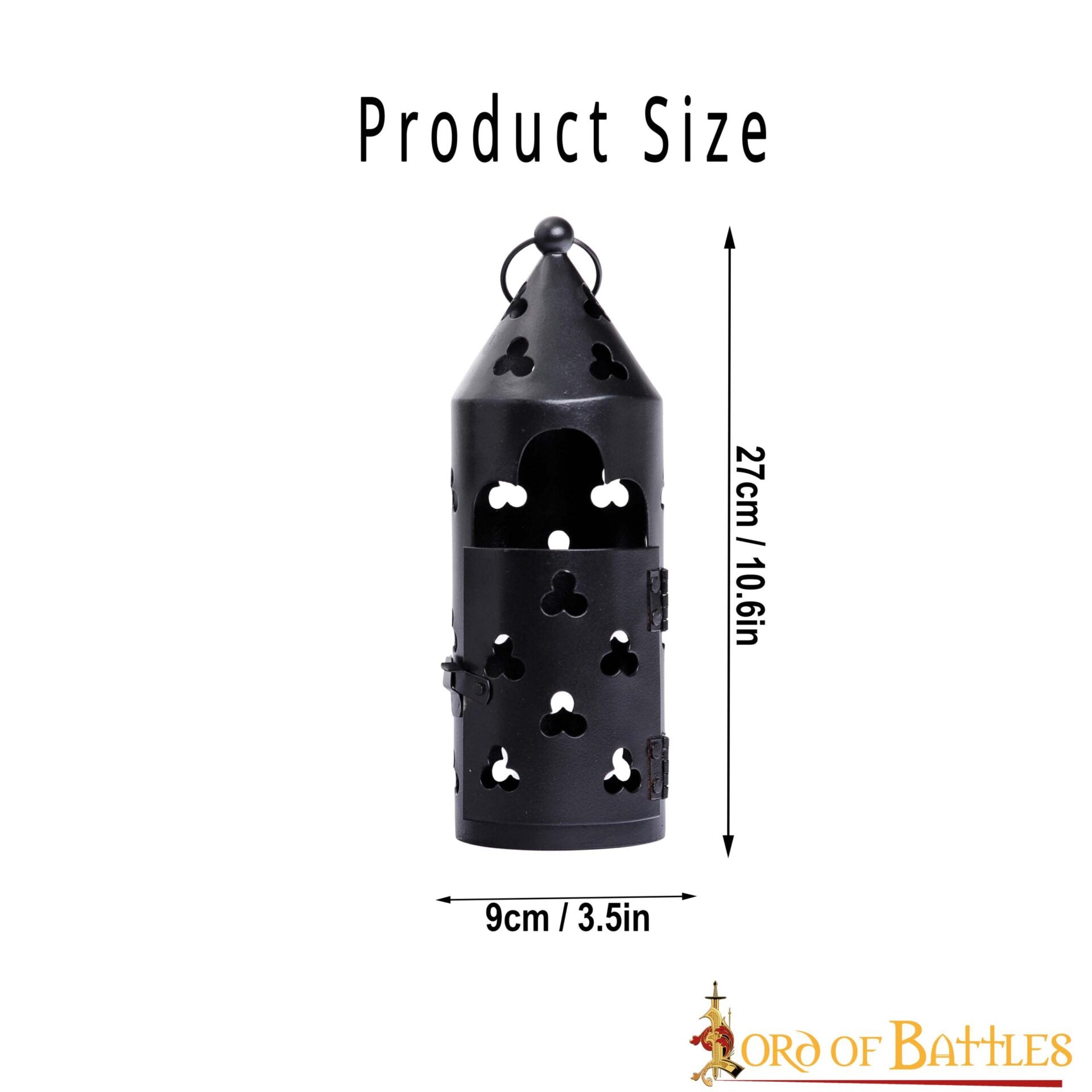 Farol Medieval de Hierro para Velas con Recortes de Trébol y Asa Anular - Imagen 13