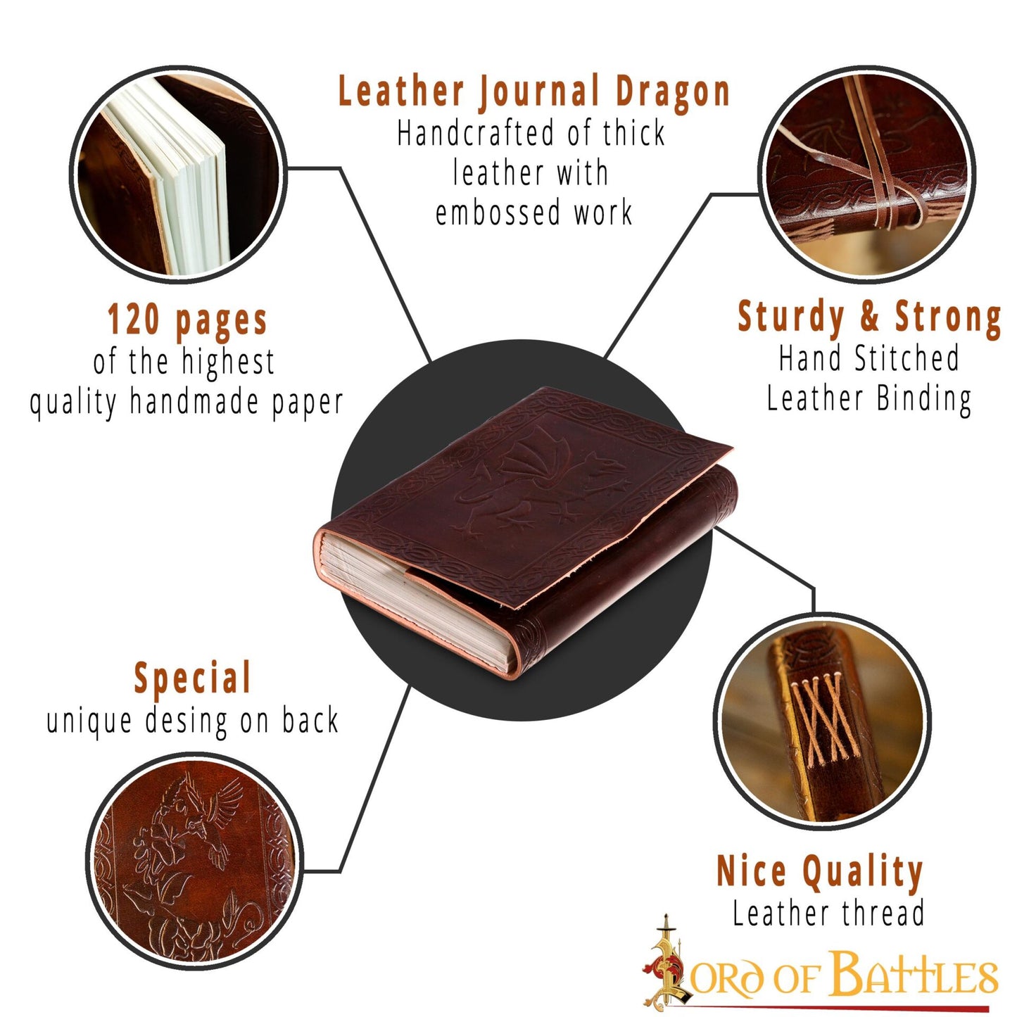 The Dragon Journal Agenda de Piel Auténtica Hecha a Mano - Imagen 4