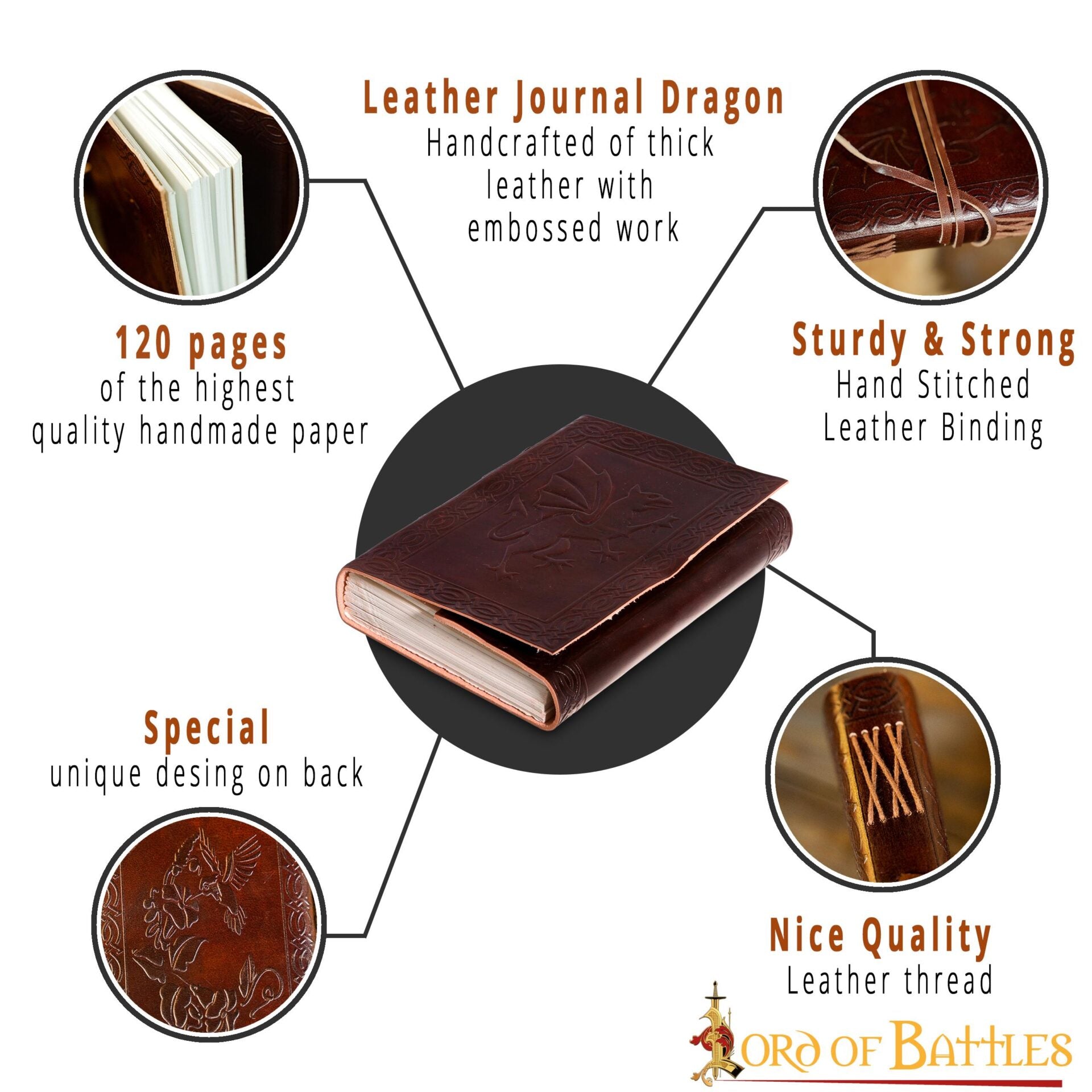 The Dragon Journal Agenda de Piel Auténtica Hecha a Mano - Imagen 4